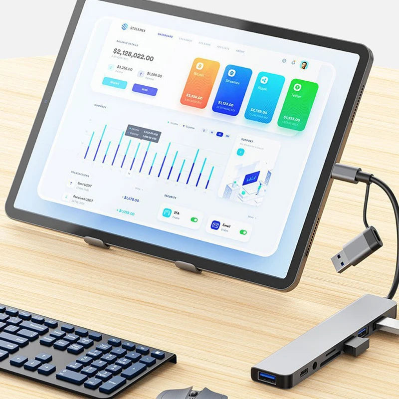 8-in-2 USB-C Hub Docking Station with Audio Jack & SD Card Reader