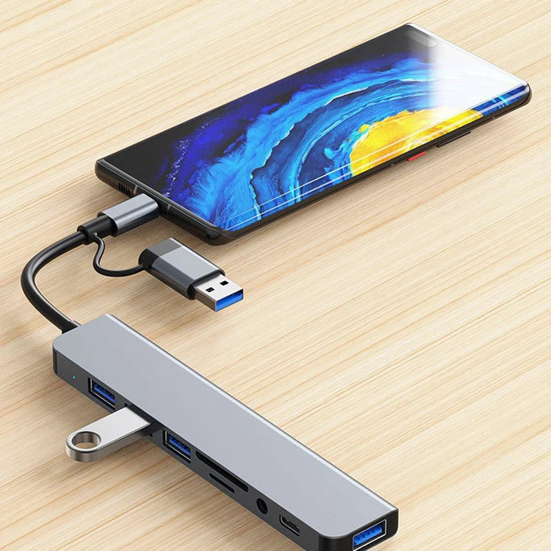 8-in-2 USB-C Hub Docking Station with Audio Jack & SD Card Reader