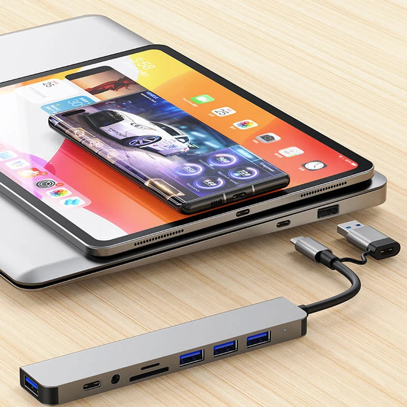 8-in-2 USB-C Hub Docking Station with Audio Jack & SD Card Reader
