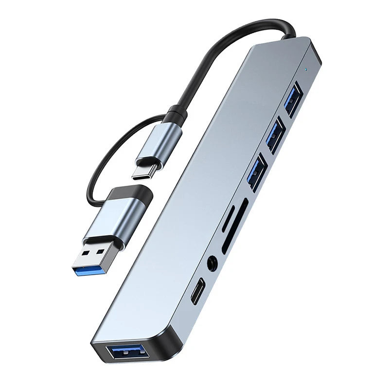 8-in-2 USB-C Hub Docking Station with Audio Jack & SD Card Reader