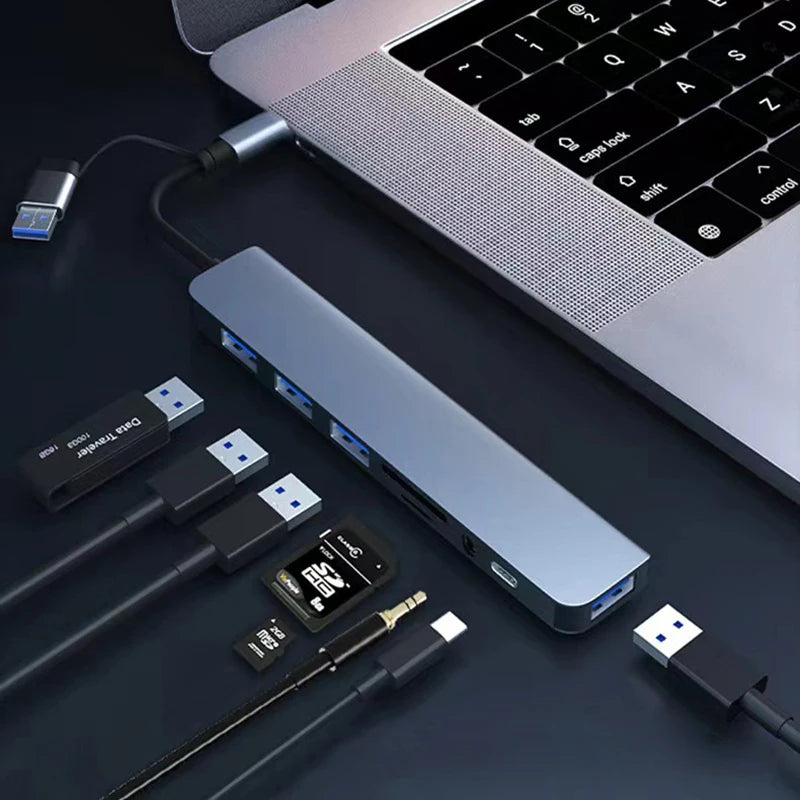 8-in-2 USB-C Hub Docking Station with Audio Jack & SD Card Reader